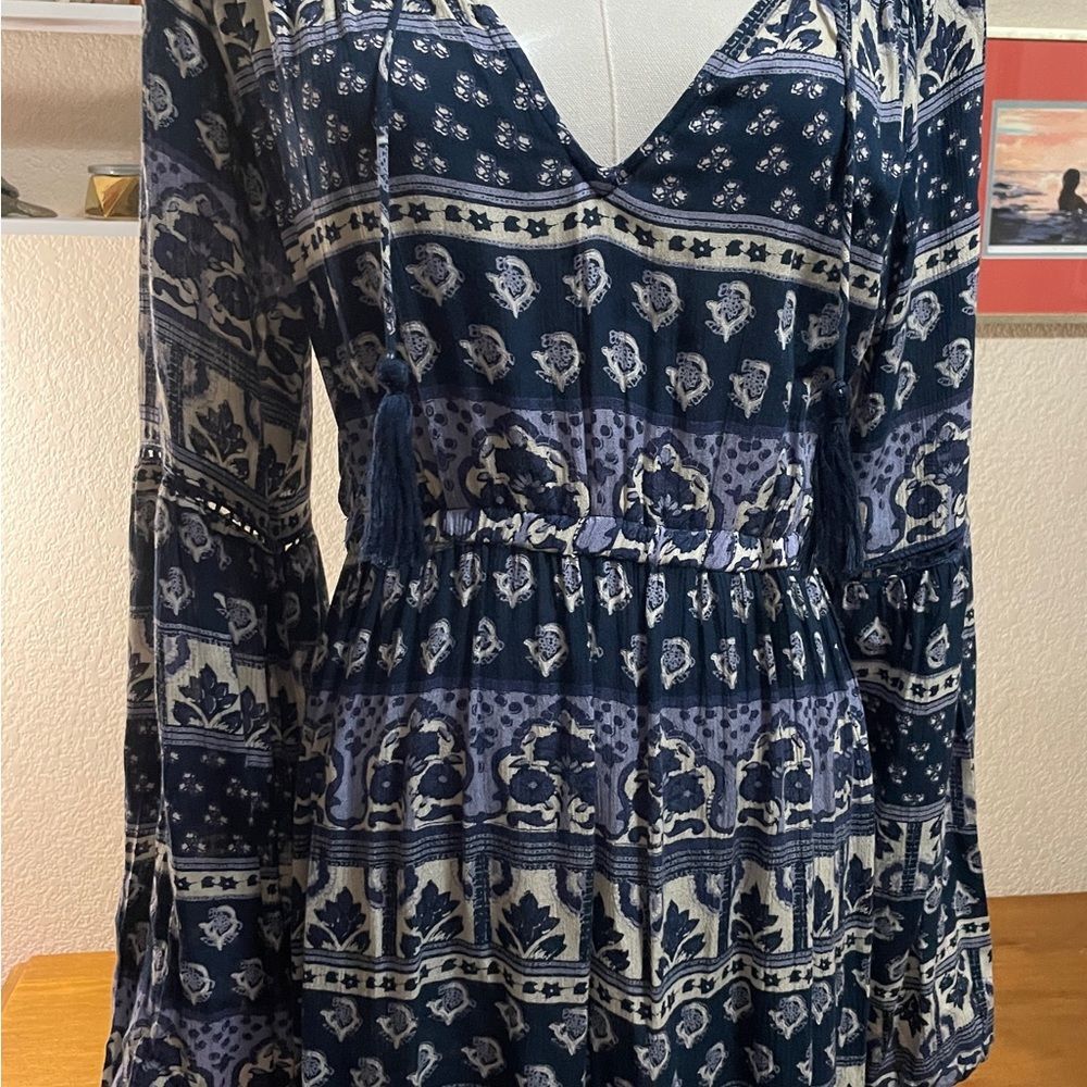 Ripcurl Women S Long Sleeve Maxi Dress Cottagecore Boho Hippie Blue Tiered North
